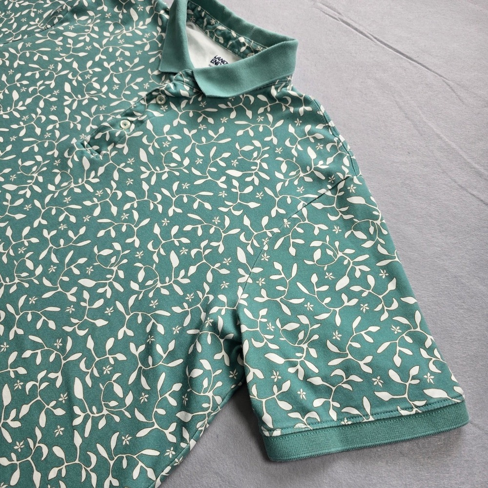 Lands' End Mens XL Green White Botanical Floral Vine Polo Shirt Preppy